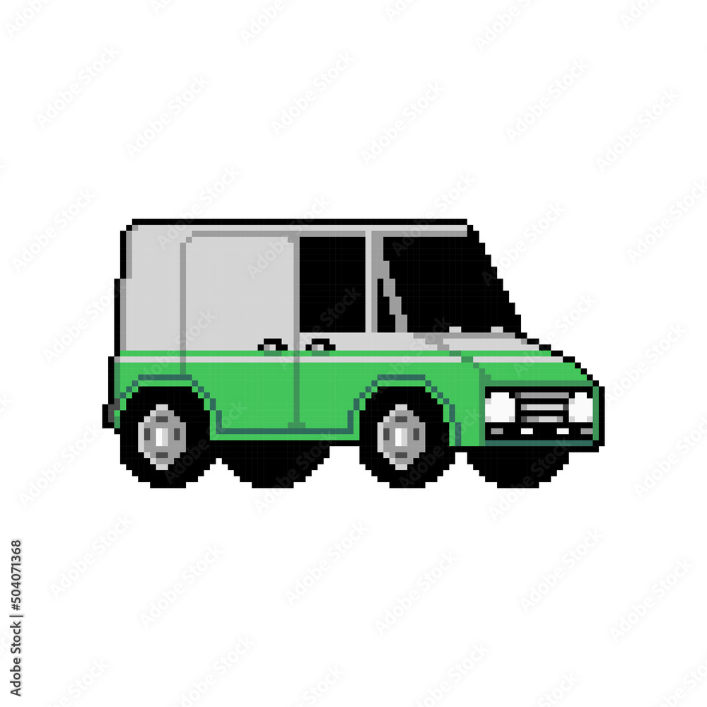 
Fully edited pixel art style colored car isolated on a white background for games, mobile applications, poster design and printed purpose