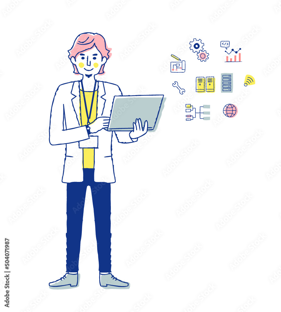SE /ノートパソコンを持っている男性とwebシステムイメージのアイコン SE /ノートパソコンを持っている男性とwebシステムイメージのアイコン