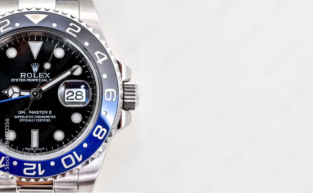 Bangkok Thailand- Feb 20,2022 :Close up Rolex GMT-Master II "Batman"40mm  with blue-black bezel Steel Ceramic Men's Wrist watch on white background  Stock-Foto | Adobe Stock