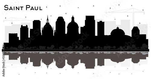 Saint Paul Minnesota City Skyline Silhouette with Black Buildings and Reflections Isolated on White.