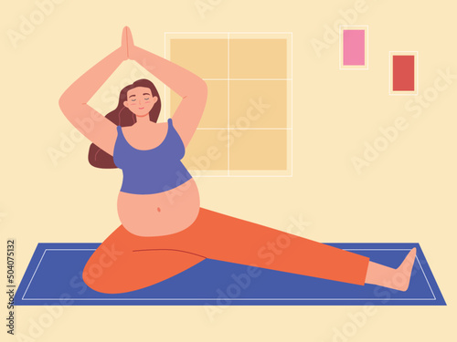 Light exercise during pregnancy. Pregnant woman doing yoga. Yoga vector illustration.	