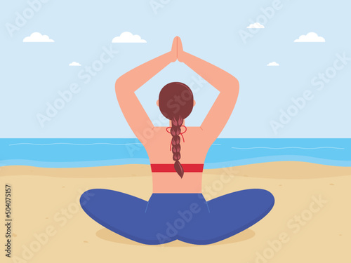 Woman exercising yoga outdoors. Meditation poses in yoga. Yoga vector illustration.