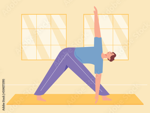 Man doing yoga on mat. Yoga poses Yoga vector illustration.