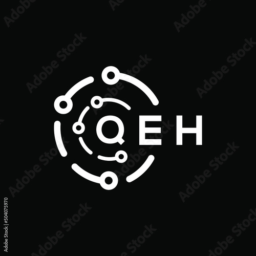 QEH technology letter logo design on black  background. QEH creative initials technology letter logo concept. QEH technology letter design. photo