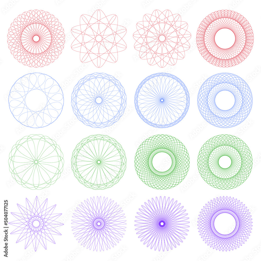 A set of guilloche. Various shapes spirographs for design