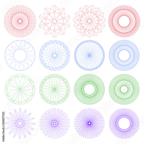 A set of guilloche. Various shapes spirographs for design