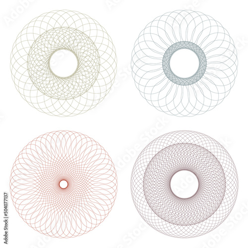 A set of guilloche. Various shapes spirographs for design photo