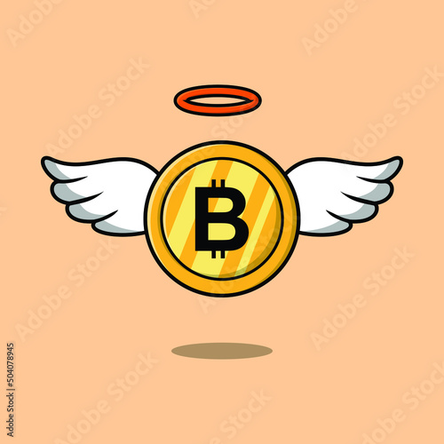 Winged gold cryptocurrency coins vector illustration isolated background