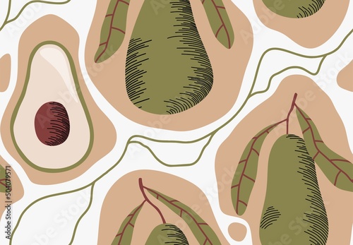 Seamless pattern with avocado. vector illustration