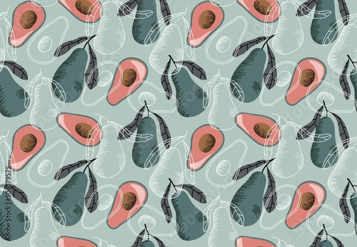 Seamless pattern with avocado. vector illustration