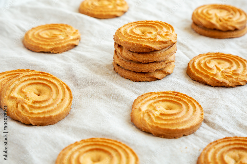 Homemade Sprits Biscuits Ready to Eat, side view.