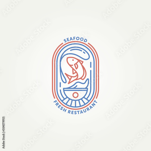 minimalist seafood sushi line art badge logo template vector illustration design. simple japanese traditional cuisine emblem logo concept