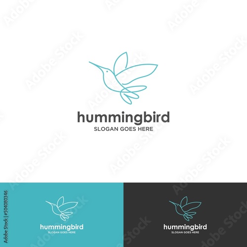 Fototapeta Naklejka Na Ścianę i Meble -  flying bird logo design template with linear concept style. vector illustration of hummingbird/colibri in outline, monoline style
