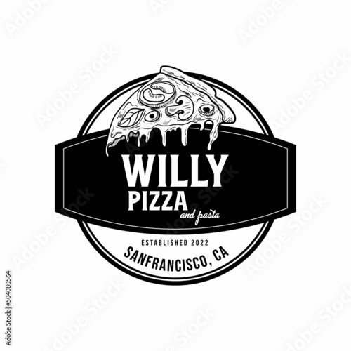 Vintage Retro Design Logo Label for Pizza Food