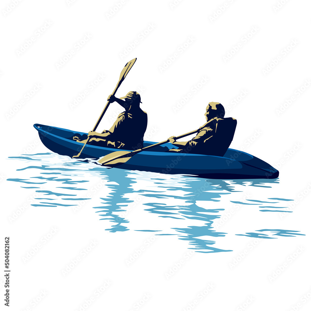 Kayaking adventure in the lake illustration graphic vector - obrazy, fototapety, plakaty 