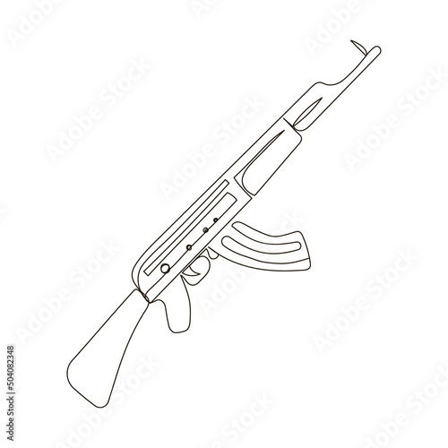 Rifle continuous line drawing. One line art of weapon, firearms, machine gun, repeating arms, war, army, military exercises.