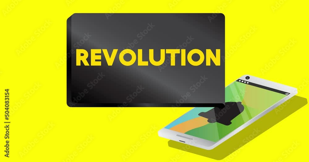 Revolution Text on notification bubble from portable information device screen. Mobile app message, connection, communication concept. Animated video. Revolution Text on notification bubble from portable information device screen. Mobile app message, connection, communication concept. Animated video.