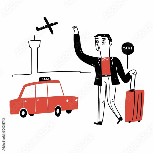 Attractive businessman calling a taxi at the airport
