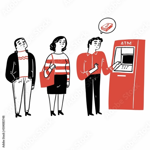People queued to use the kiosk or ATM