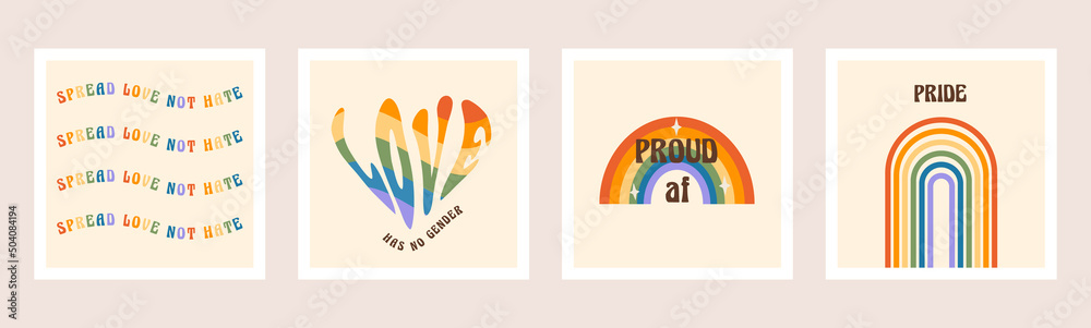 Vector set of retro greeting cards for LGBTQ Pride Month. Social media ...