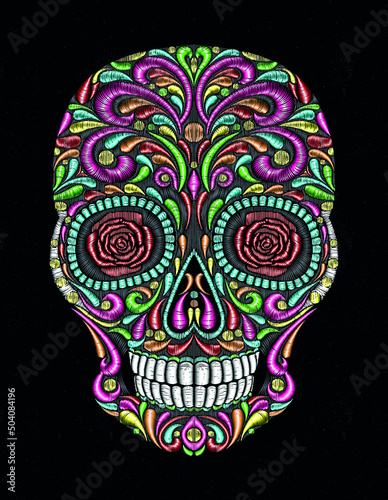 skull stitch huichol art