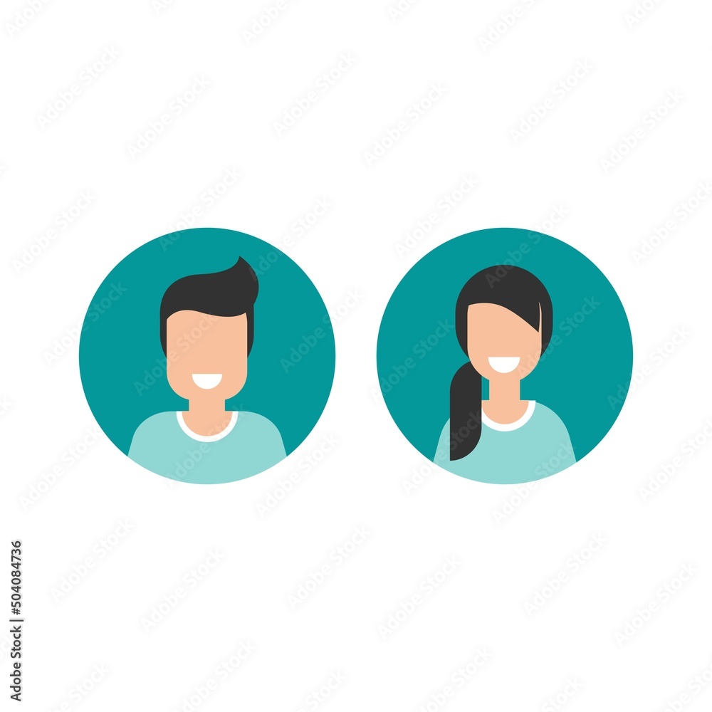 people avatar set. cute happy faces in blue circles isolated on white.