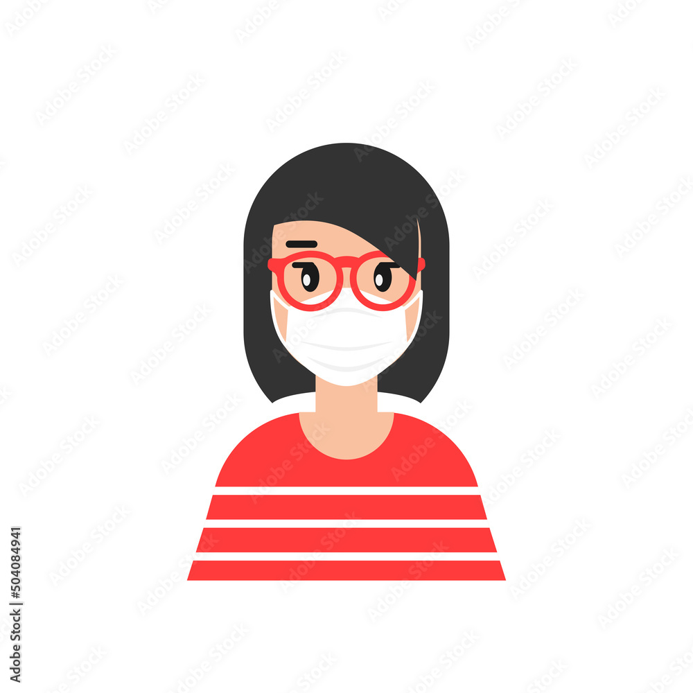 girl with medical mask avatar. cute woman with red glasses. flat icon on blue background. person character. Quarantine avatars set. Mouth guard, virus protection, toxic air respirator. girl with medical mask avatar. cute woman with red glasses. flat icon on blue background. person character. Quarantine avatars set. Mouth guard, virus protection, toxic air respirator.