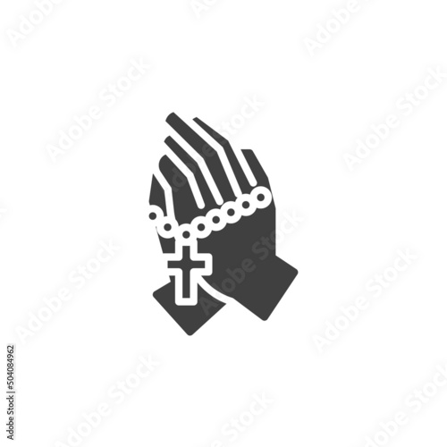 Obraz na plátně Hand with Rosary beads vector icon