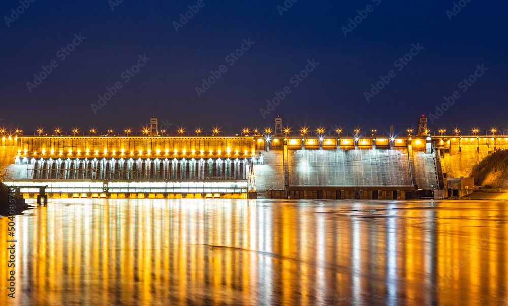 View of the dam of a hydroelectric power station on the river
