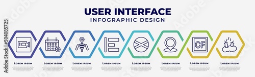 vector infographic design template with icons and 8 options or steps. infographic for user interface concept. included facetime, add event, anatomy class skeleton, object alignment, jamaican, point