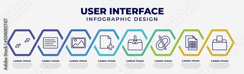 vector infographic design template with icons and 8 options or steps. infographic for user interface concept. included expand tool, left side alignment, insert picture, new page, file inbox,