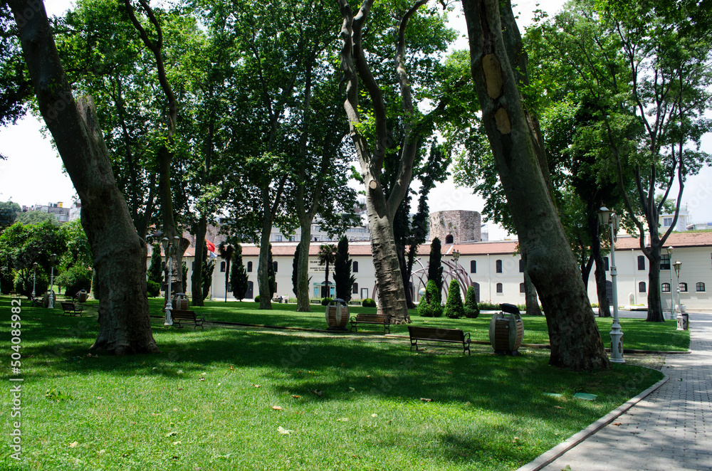 Obraz premium View of historical urban Gulhane Park in the Eminonu district of Istanbul. Turkey.