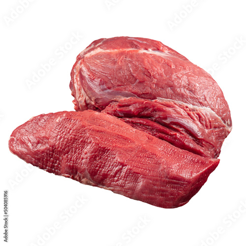 Billede på lærred Isolated raw uncooked beef fillet rump meat on white