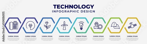 vector infographic design template with icons and 8 options or steps. infographic for technology concept. included fax phone, electrical plug, ecologic electricity, eolic, light bulb idea, project