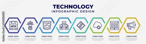 vector infographic design template with icons and 8 options or steps. infographic for technology concept. included meta elements, data visualization, css3, data architecture, version control,