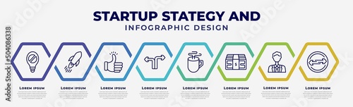 vector infographic design template with icons and 8 options or steps. infographic for startup stategy and concept. included restrict, quick, accept, decision, coffee break, budget, ceo, exchanging.