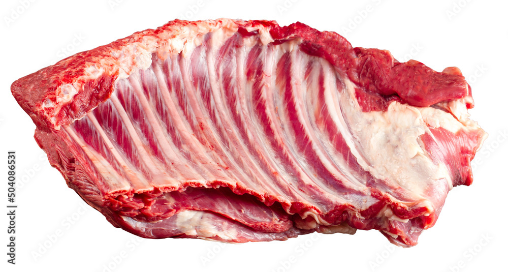 Isolated fresh raw beef ribs meat part on the white background Isolated fresh raw beef ribs meat part on the white background