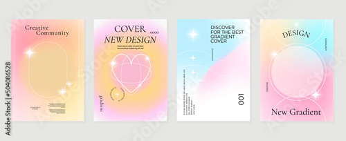 Fluid gradient background vector. Cute and minimalist style posters, Photo frame cover with pastel colorful geometric shapes and liquid color. Modern wallpaper design for social media, idol poster.