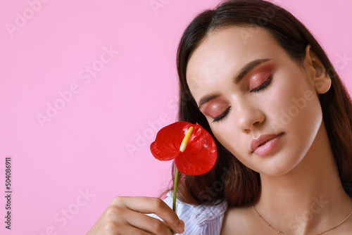 Beautiful woman with closed...