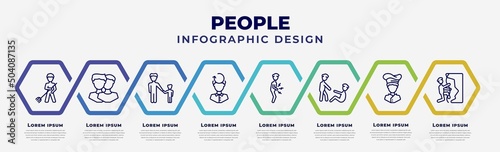 vector infographic design template with icons and 8 options or steps. infographic for people concept. included landkeeper, relations, father and son, rethink, stoh ache, man lifting an old man,