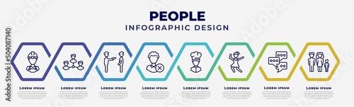 vector infographic design template with icons and 8 options or steps. infographic for people concept. included constructor, businessmen hierarchy, police arresting man, bad employee, cook, girl