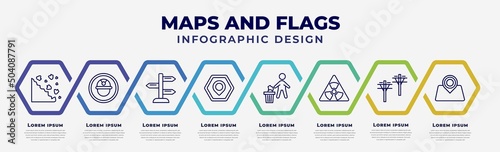 vector infographic design template with icons and 8 options or steps. infographic for maps and flags concept. included rock landslide safety, mine site, vintage, maps mark, throw to the bin,