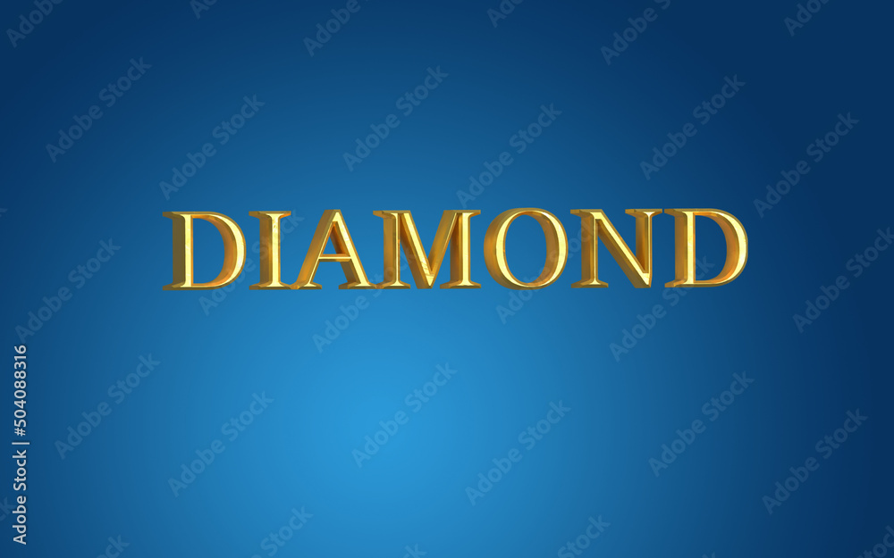 gold Diamond font isolated from blue background. 3D illustration