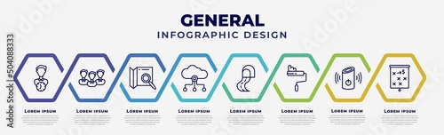 vector infographic design template with icons and 8 options or steps. infographic for general concept. included patience, project team, map search, internet of things, road tunnel, painting work,