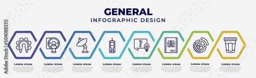 vector infographic design template with icons and 8 options or steps. infographic for general concept. included open source, mri scanner, satellite antenna, laser measurement, quiz, x-ray, market