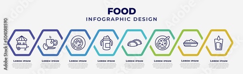 vector infographic design template with icons and 8 options or steps. infographic for food concept. included snack booth, hot herbal, hainanese chicken, sippy cup, dumpling, winter melon soup,