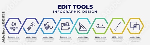 vector infographic design template with icons and 8 options or steps. infographic for edit tools concept. included lightness, cobbler, repair tools, file folder, school triangle, curvature, line