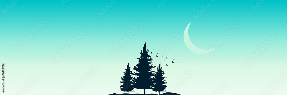 Fototapeta premium tree silhouette landscape vector illustration good for wallpaper, background, backdrop, web, banner, design template and tourism