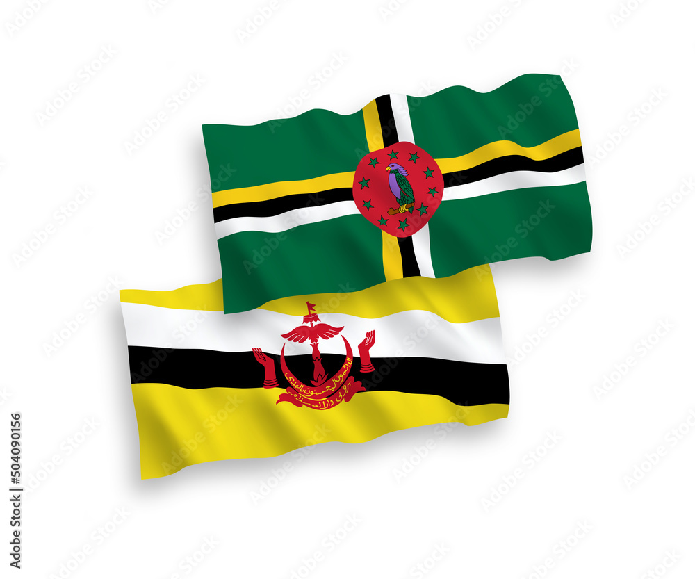 Fototapeta premium Flags of Dominica and Brunei on a white background