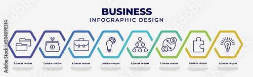 vector infographic design template with icons and 8 options or steps. infographic for business concept. included two folders, coin purse, rectangular briefcase, strategic, hierarchical order,